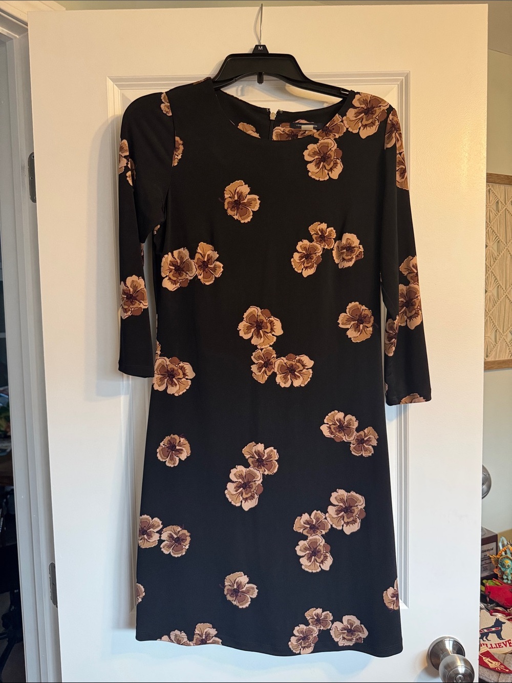 Tommy Hilfiger Black Dress with Tan Floral Print - Long Sleeve